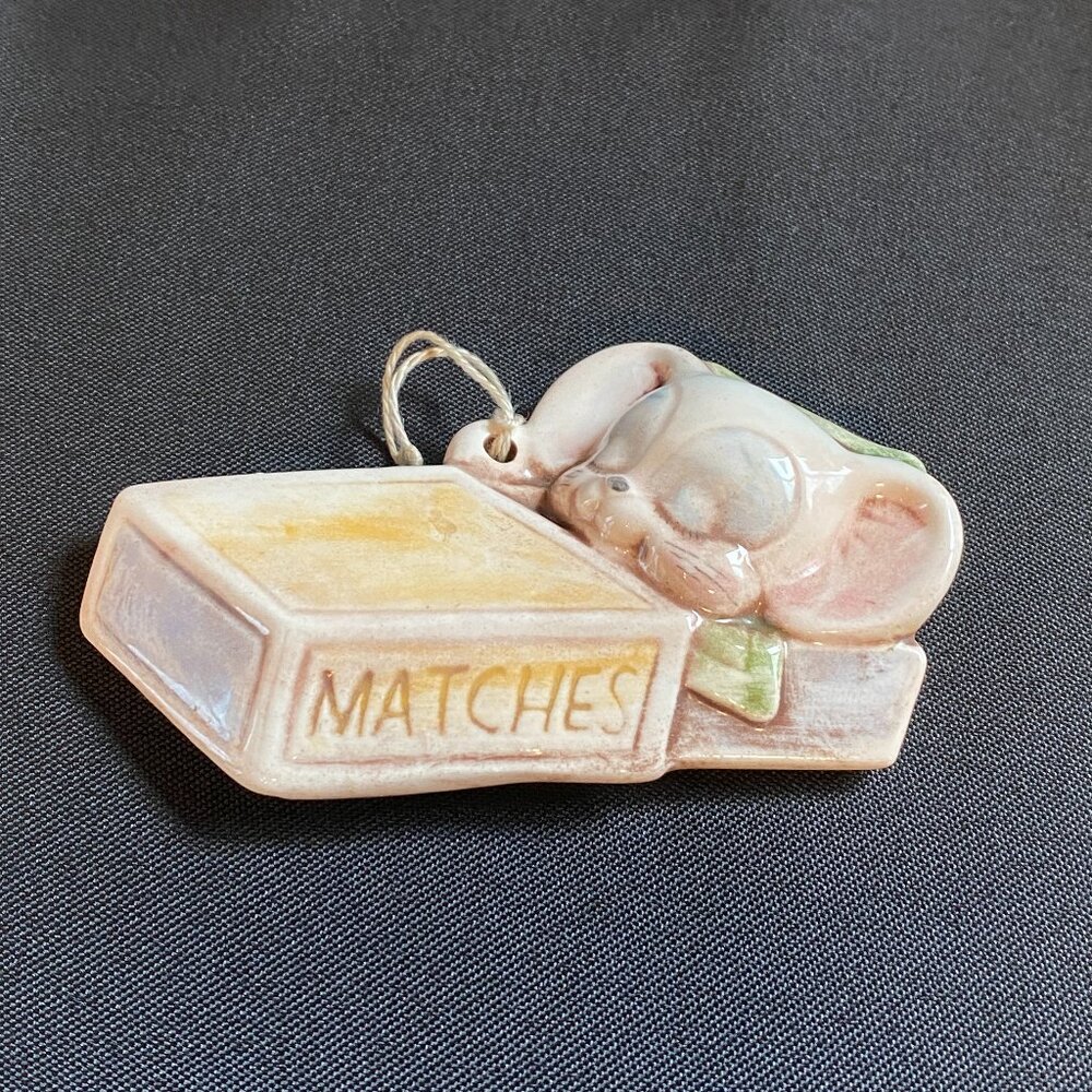 Vintage Sweet Porcelain Sleeping Mouse in Matchbox Ornament VGUC